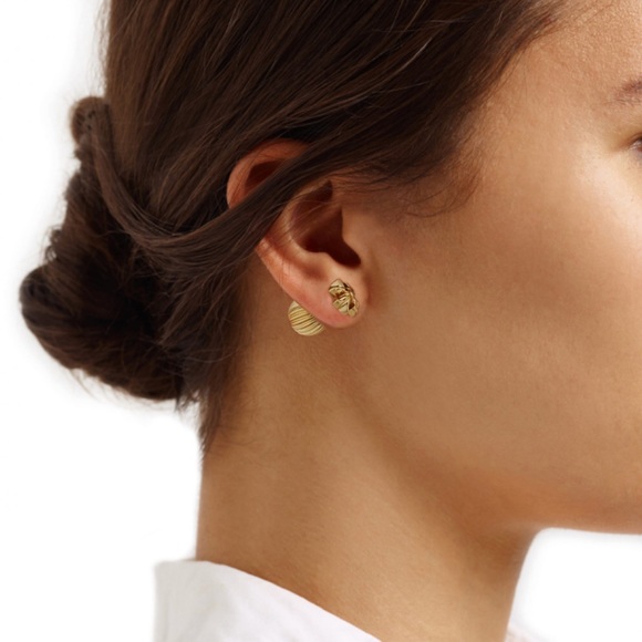 TORY BURCH • Roxanne Gold Double Rolled Brass Earrings - Picture 2 of 5